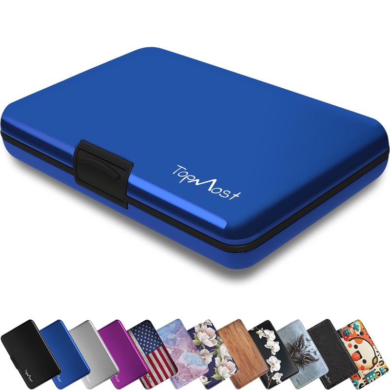 TopMost Aluminum Wallet, Card Case Wallet, Metal RFID Credit Card Holder for Men & Women, 6 Cotton Slots for 9-12 Cards And Bills, Rfd Protective (Blue) - Image 1